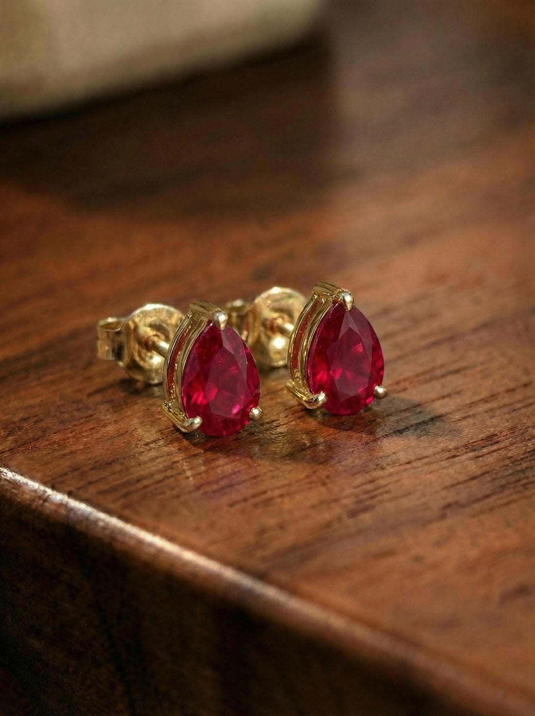 Stunning Teardrop Ruby Stud Earrings in Gold - Pear Cut Ruby Gemstone Earring - July Birthstone Fine Jewelry Gift for Her, Various S