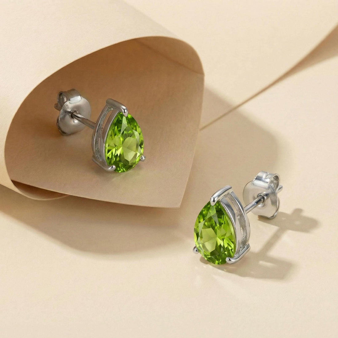 Vibrant Peridot Teardrop Stud Earrings - Genuine Pear Shape Peridot Gold Studs - Dainty August Birthstone Everyday Fine Jewelry Gift