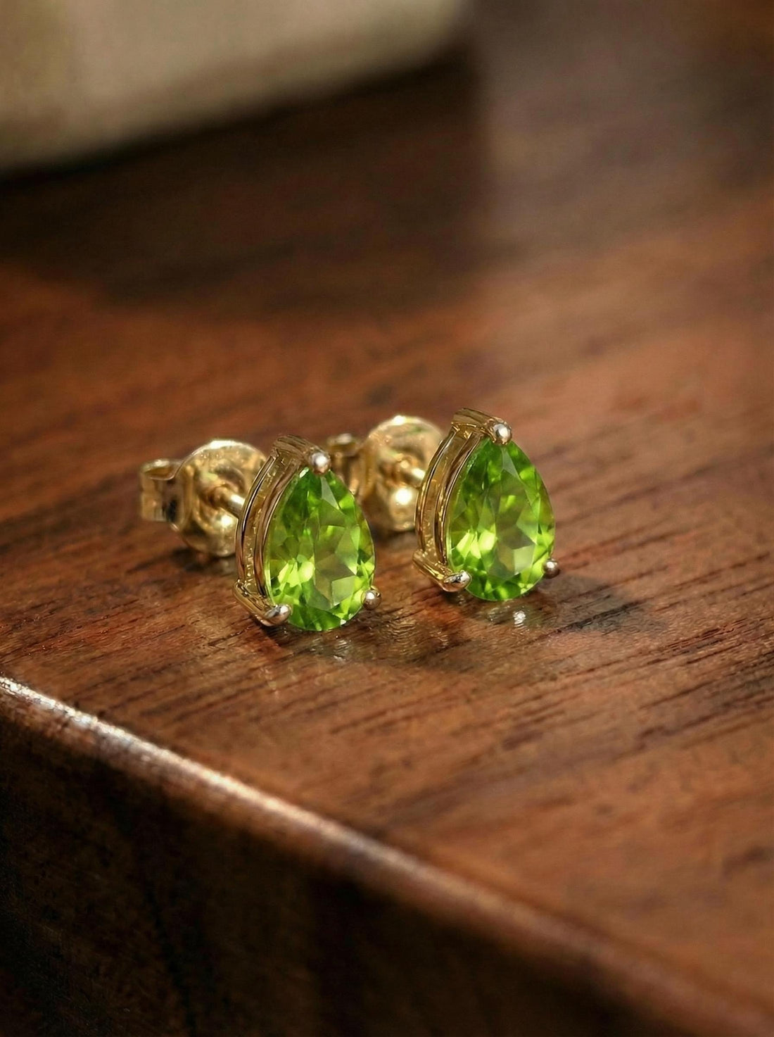 Vibrant Peridot Teardrop Stud Earrings - Genuine Pear Shape Peridot Gold Studs - Dainty August Birthstone Everyday Fine Jewelry Gift