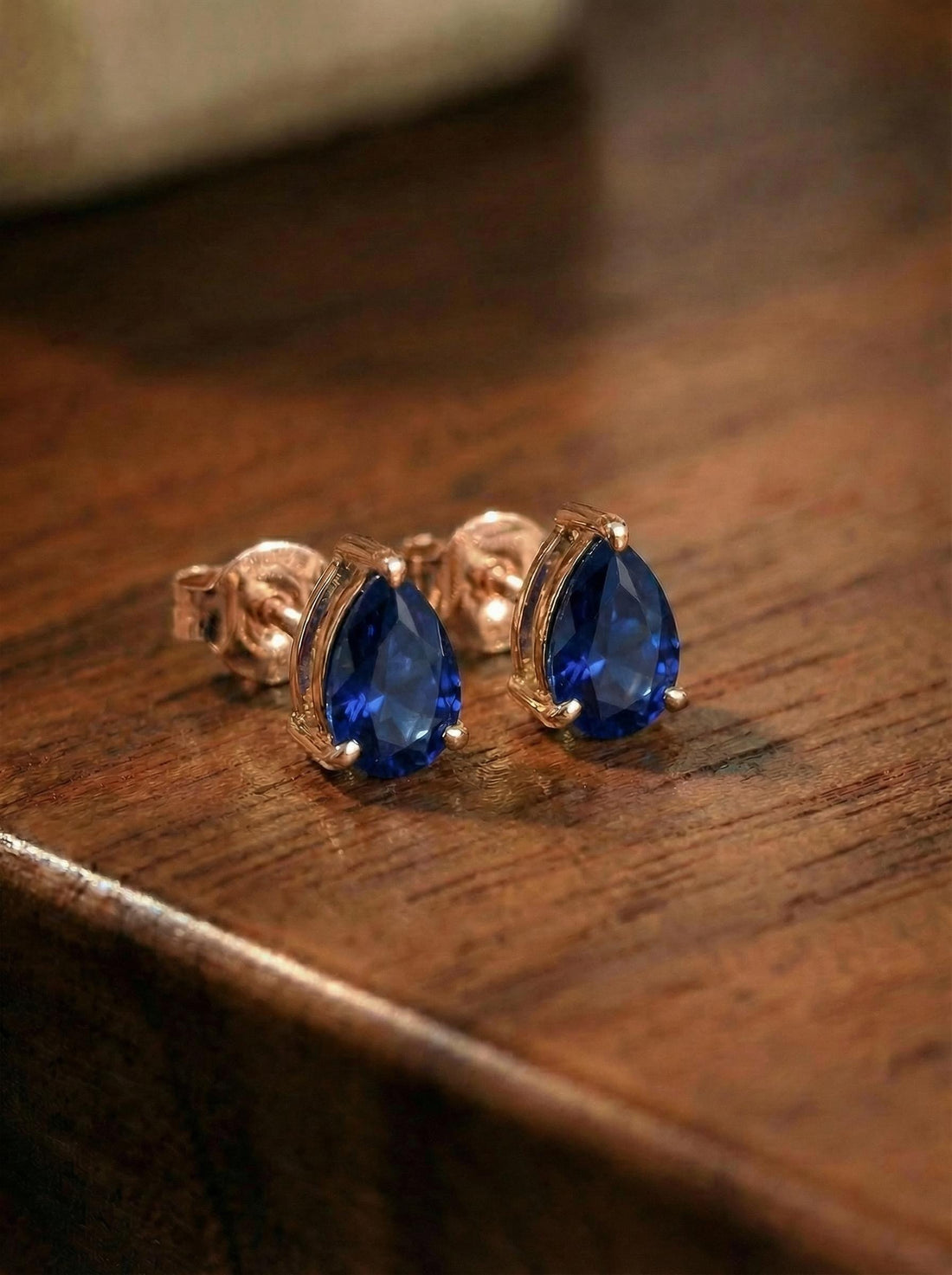 Blue Sapphire Teardrop Stud Earrings - Pear Shape Sapphire Gold Studs - Dainty September Birthstone Everyday Fine Jewelry Gift