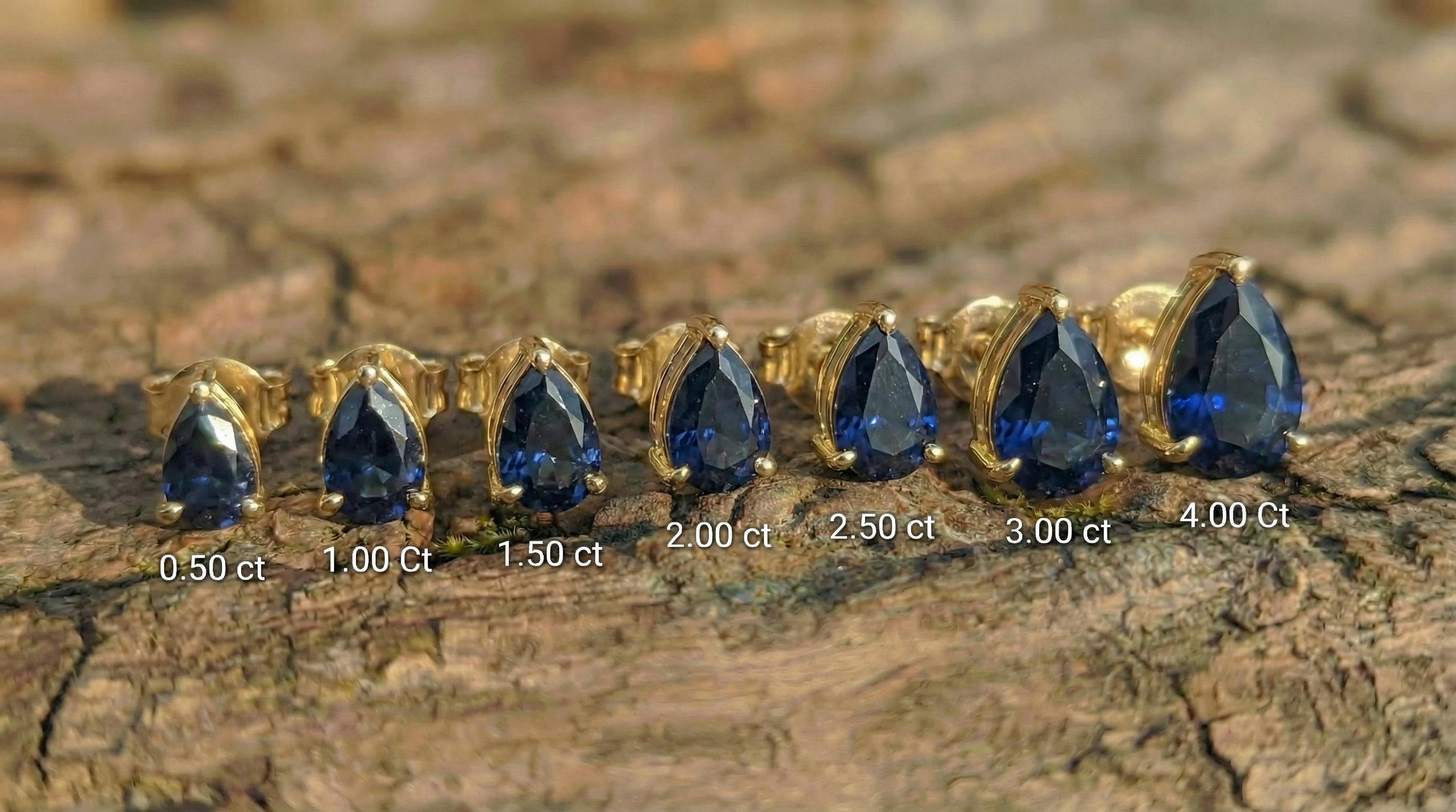 Blue Sapphire Teardrop Stud Earrings - Pear Shape Sapphire Gold Studs - Dainty September Birthstone Everyday Fine Jewelry Gift
