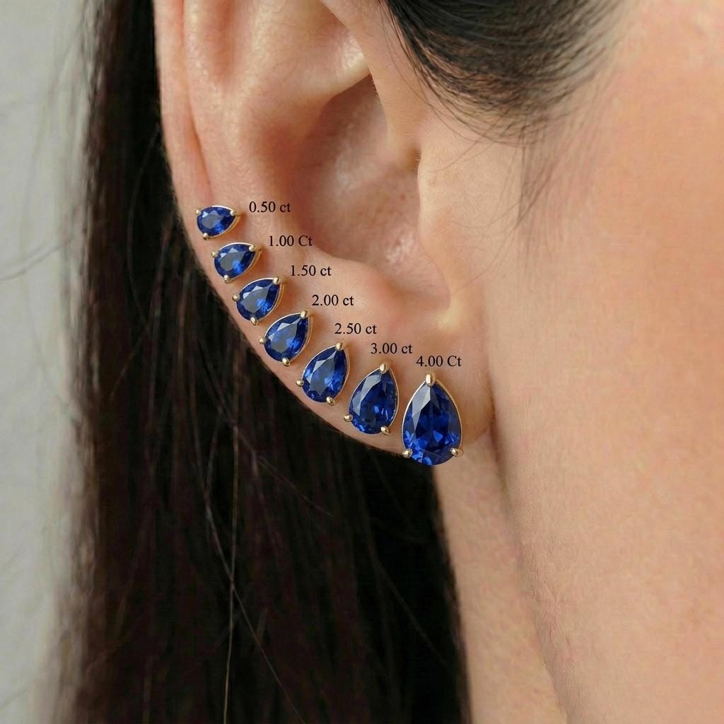 Blue Sapphire Teardrop Stud Earrings - Pear Shape Sapphire Gold Studs - Dainty September Birthstone Everyday Fine Jewelry Gift