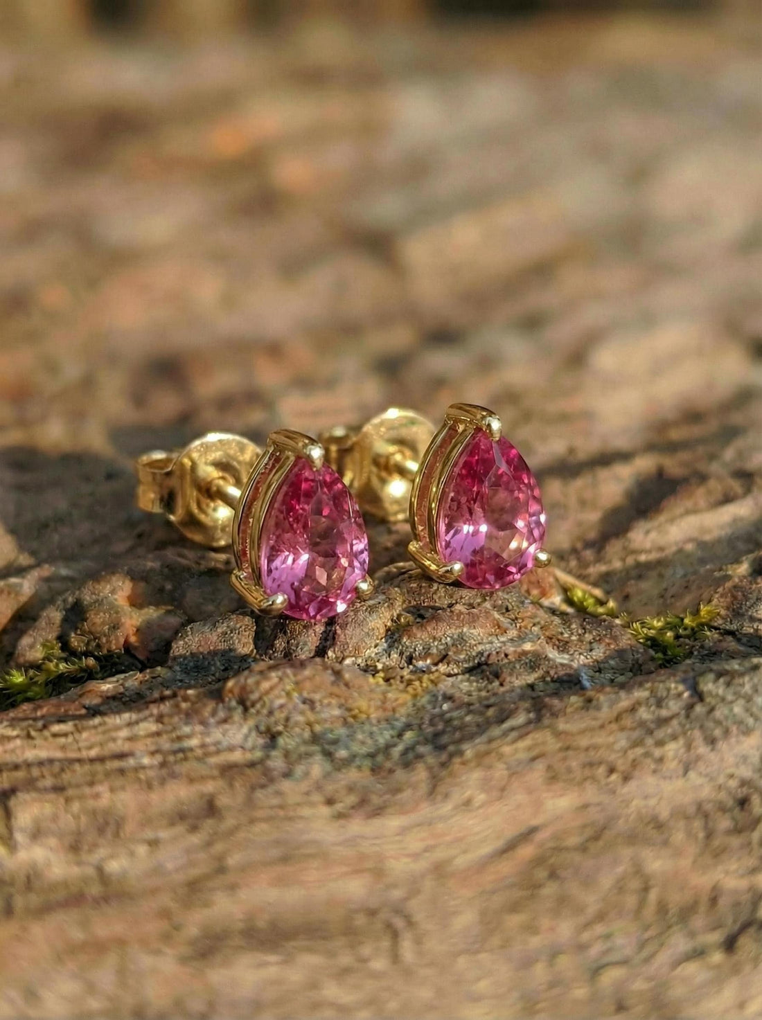 Pink Tourmaline Pear Stud Earrings in 14K Gold | Dainty Teardrop Gemstone Everyday Jewelry | Birthstone Gift for Her