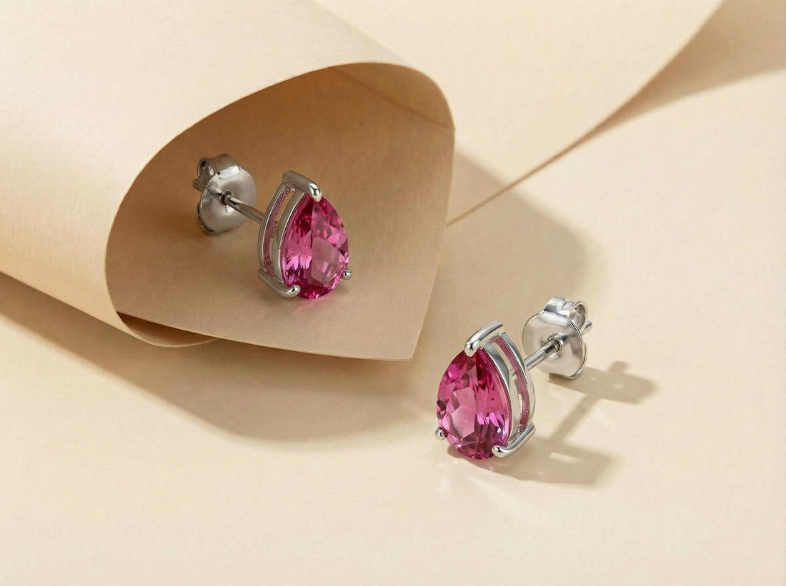 Pink Tourmaline Pear Stud Earrings in 14K Gold | Dainty Teardrop Gemstone Everyday Jewelry | Birthstone Gift for Her