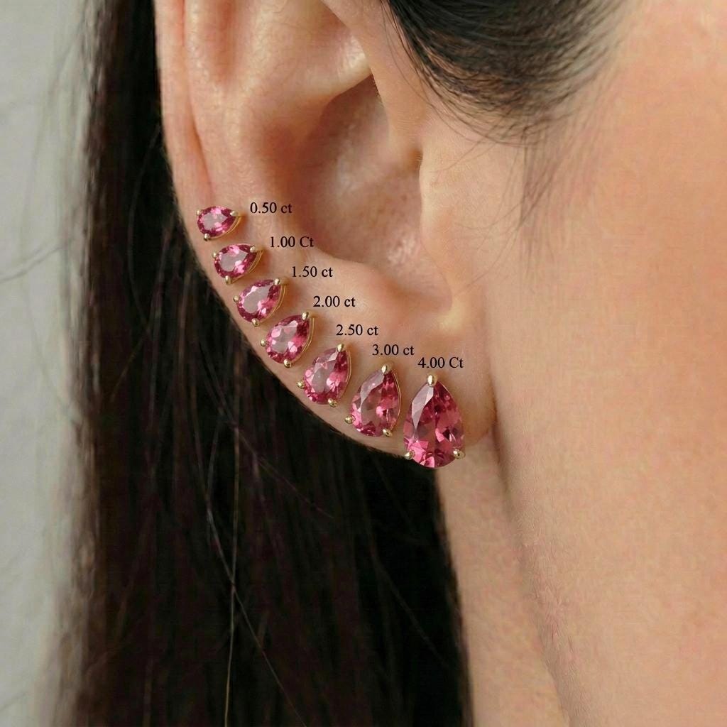 Pink Tourmaline Pear Stud Earrings in 14K Gold | Dainty Teardrop Gemstone Everyday Jewelry | Birthstone Gift for Her
