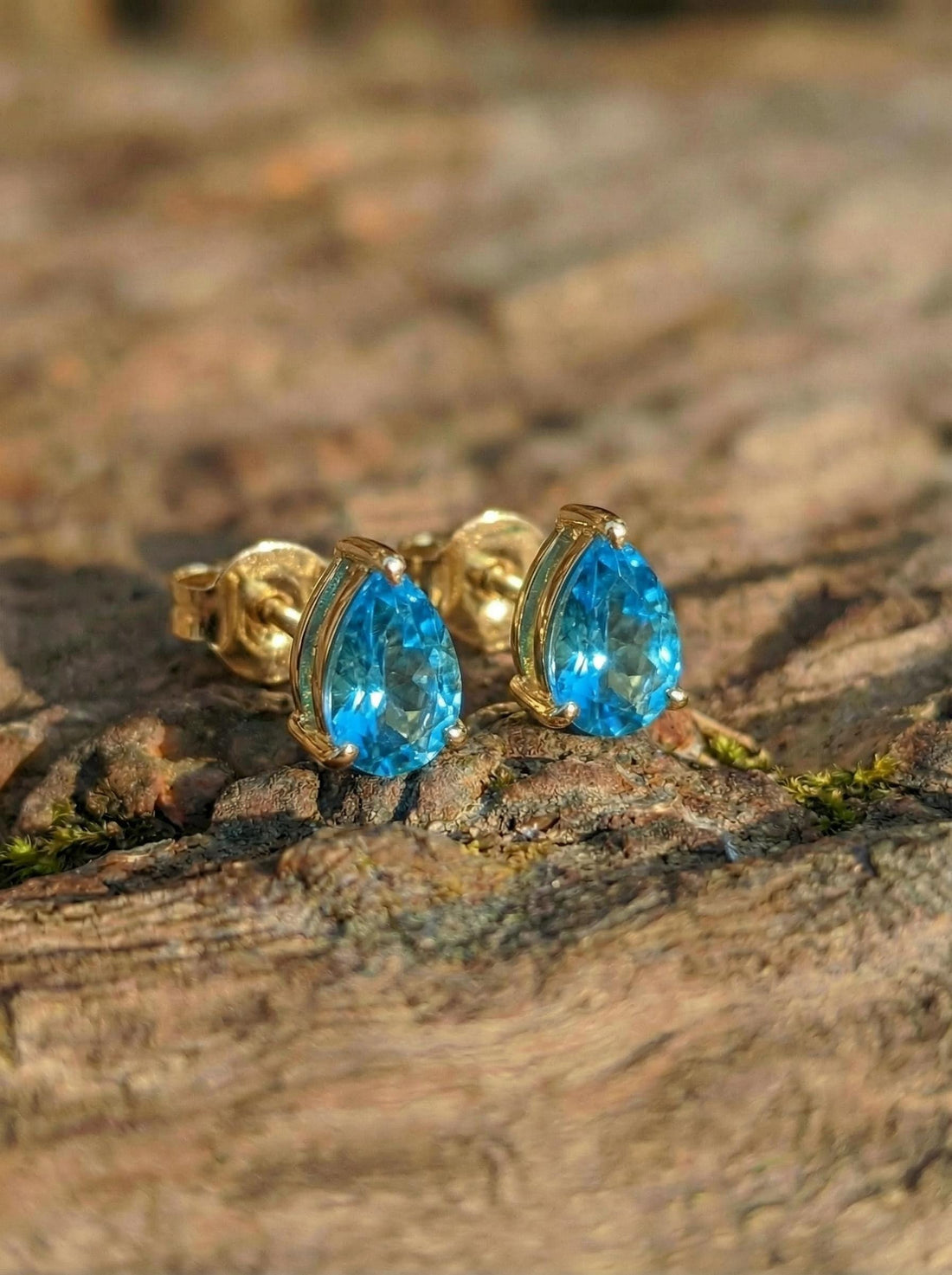 Pear Blue Topaz Stud Earrings in Gold | Dainty Gemstone Teardrop Earrings | December Birthstone Jewelry | Multiple Carat Sizes