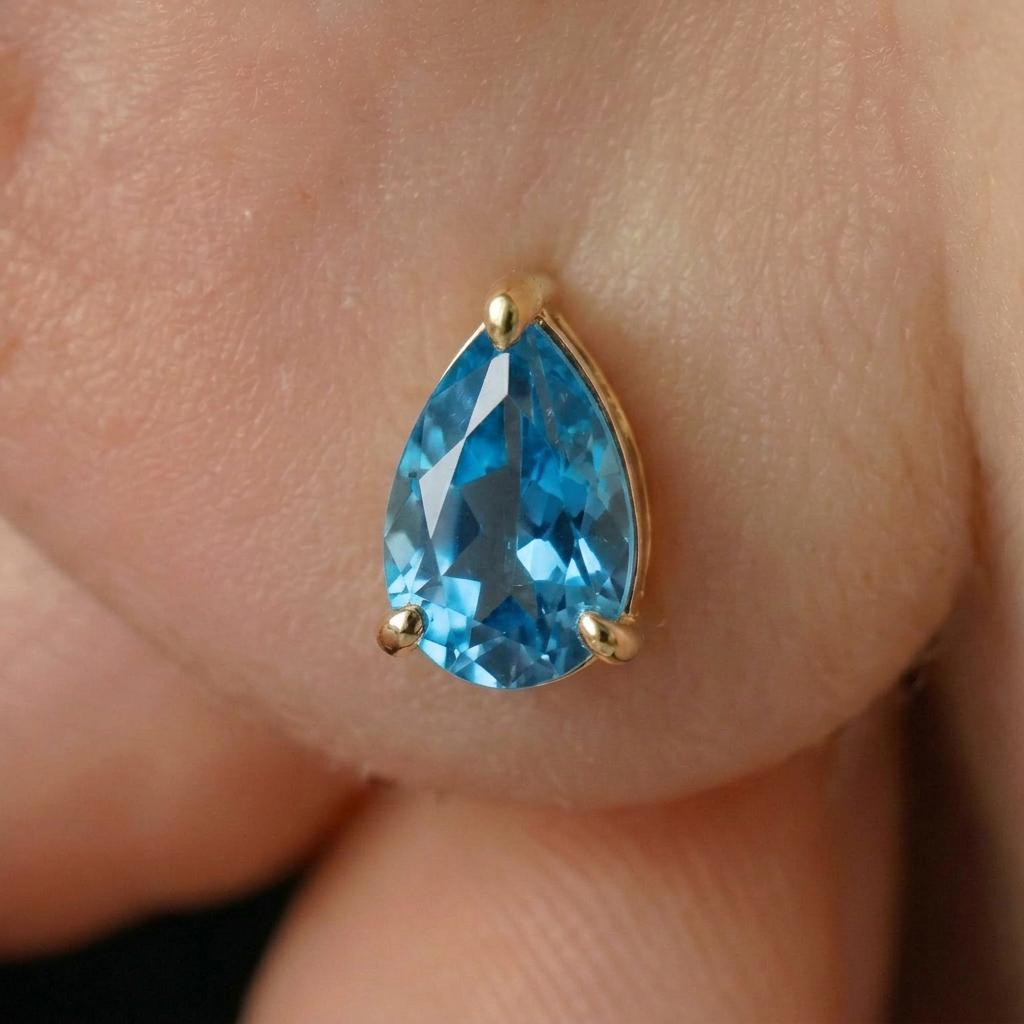 Pear Blue Topaz Stud Earrings in Gold | Dainty Gemstone Teardrop Earrings | December Birthstone Jewelry | Multiple Carat Sizes