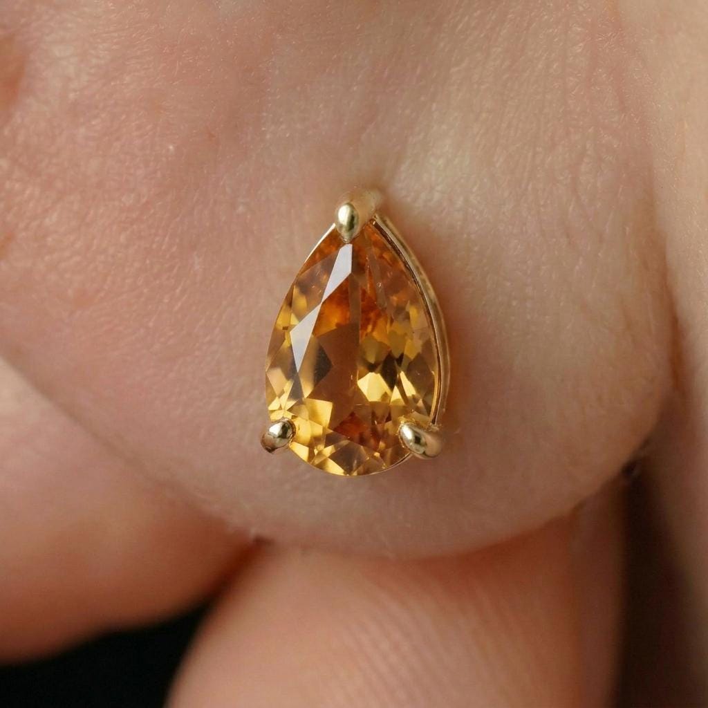 Pear Cut Citrine Stud Earrings | Teardrop Gemstone Studs | November Birthstone Jewelry | Dainty Yellow Gemstone Earrings for Her