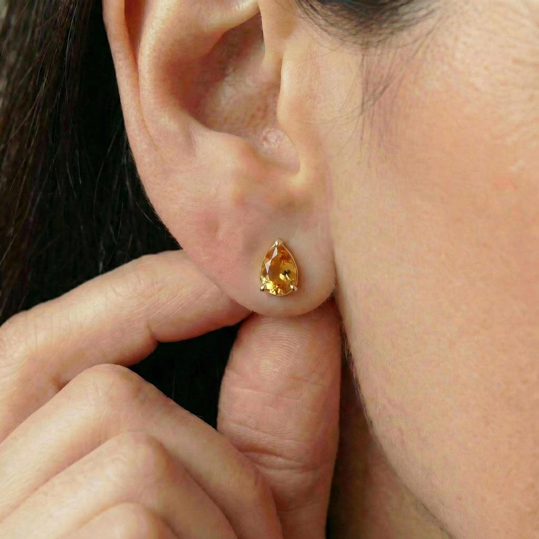 Pear Cut Citrine Stud Earrings | Teardrop Gemstone Studs | November Birthstone Jewelry | Dainty Yellow Gemstone Earrings for Her