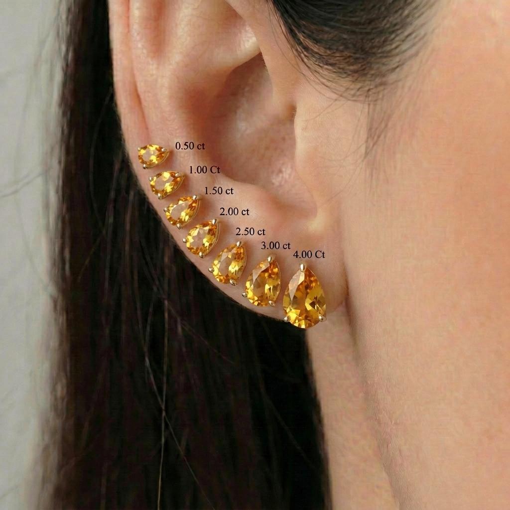 Pear Cut Citrine Stud Earrings | Teardrop Gemstone Studs | November Birthstone Jewelry | Dainty Yellow Gemstone Earrings for Her