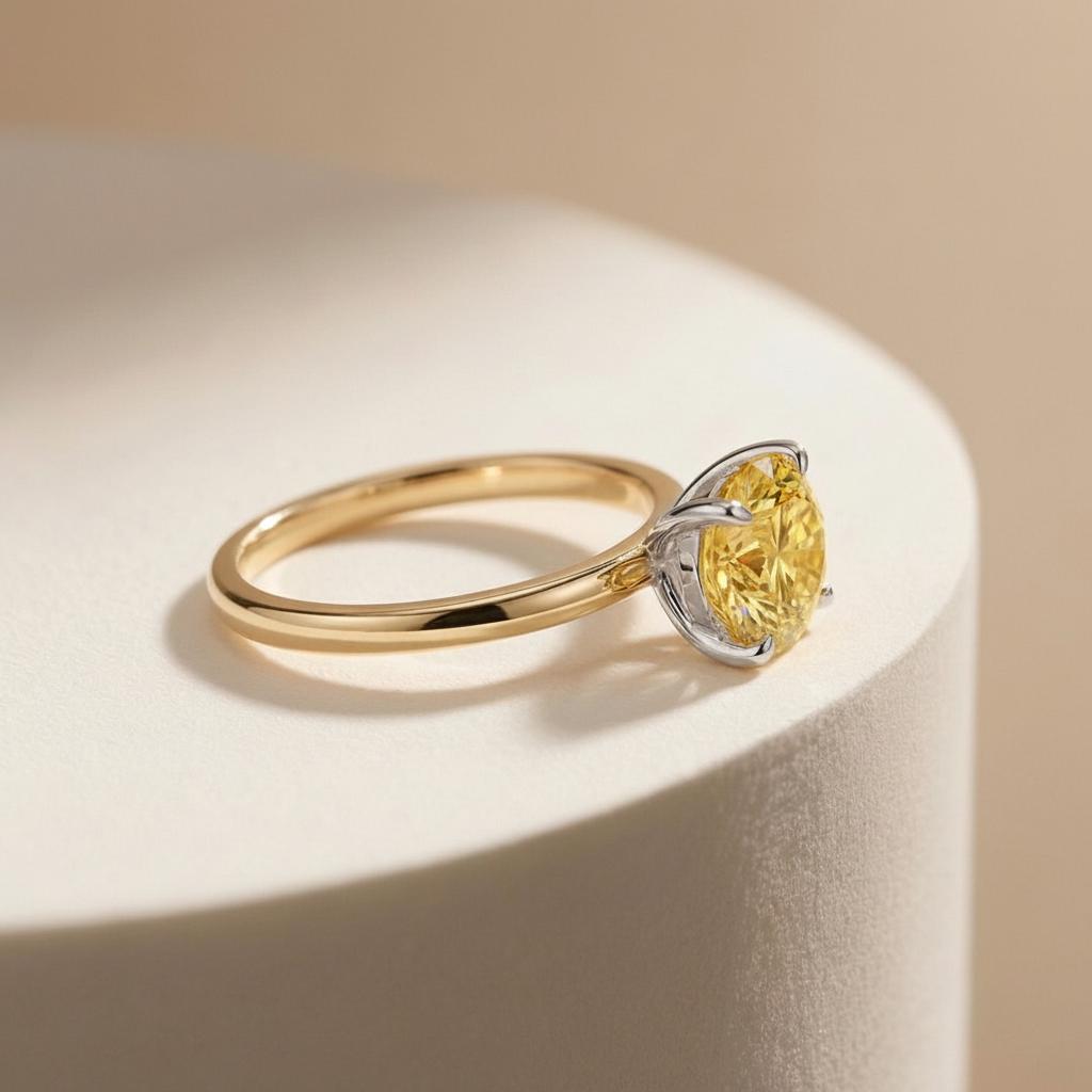 2.0 CT East West Oval Cut Yellow Sapphire Birthstone Ring, Yellow Gold Vermeil Two Tone Ring, Dainty Travel Engagement Ring