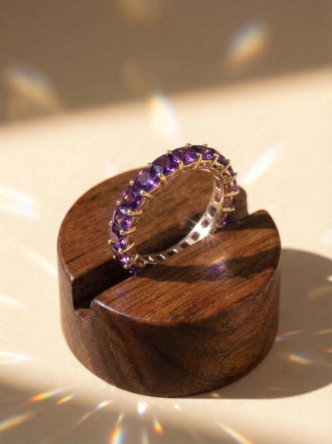 Cushion Cut Amethyst Wedding Band, Full Eternity Stacking Ring for Women, 18K Gold Matching Ring, February Birthstone Gift