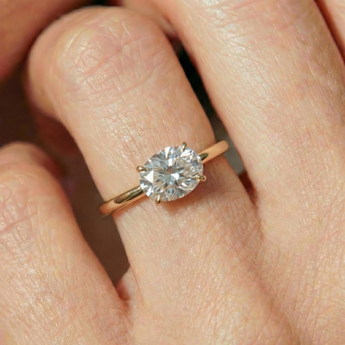 2.0 CT East West Oval Cut Diamond Ring, Yellow Gold Vermeil Ring, Dainty Travel Engagement Ring Gift for Her