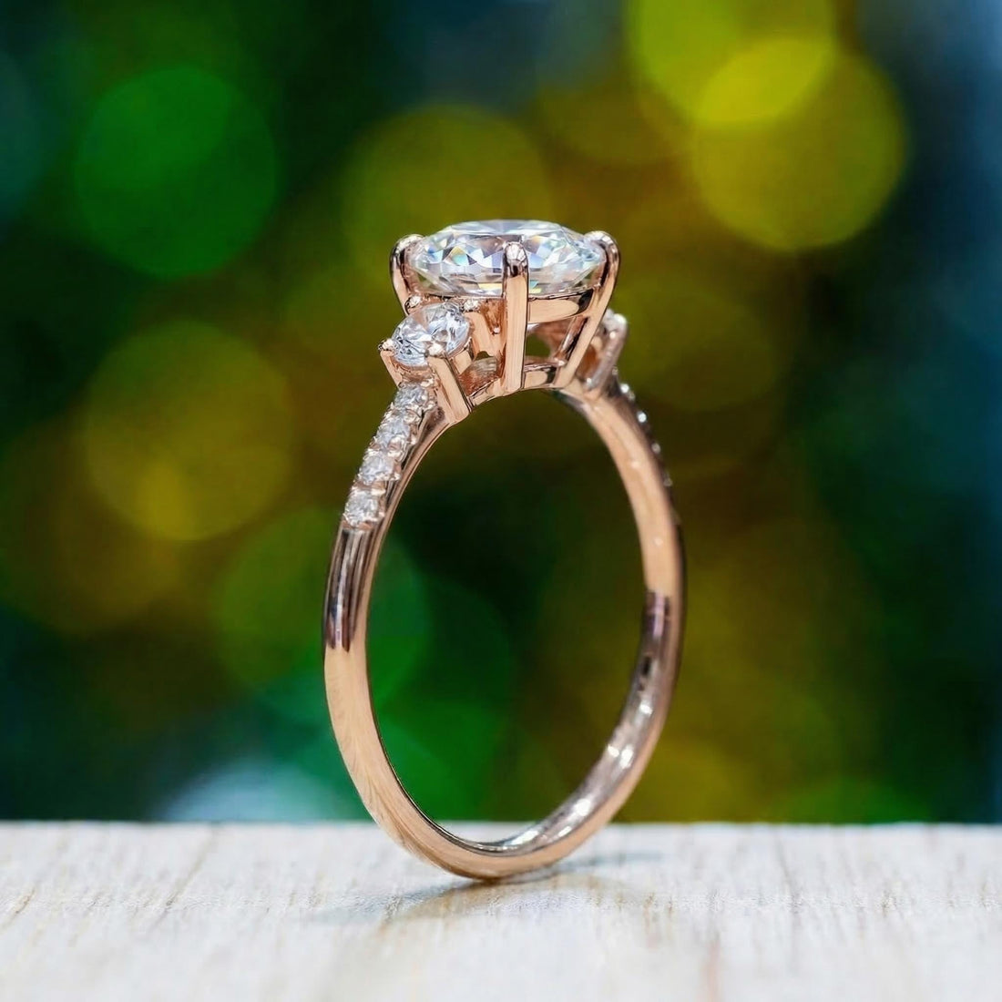 Three Stone Travel Ring, Round Cut 1ct Simulated Diamond Engagement Ring, Three Stone Ring, Dainty Gold Promise Ring, Bridal Ring For Her