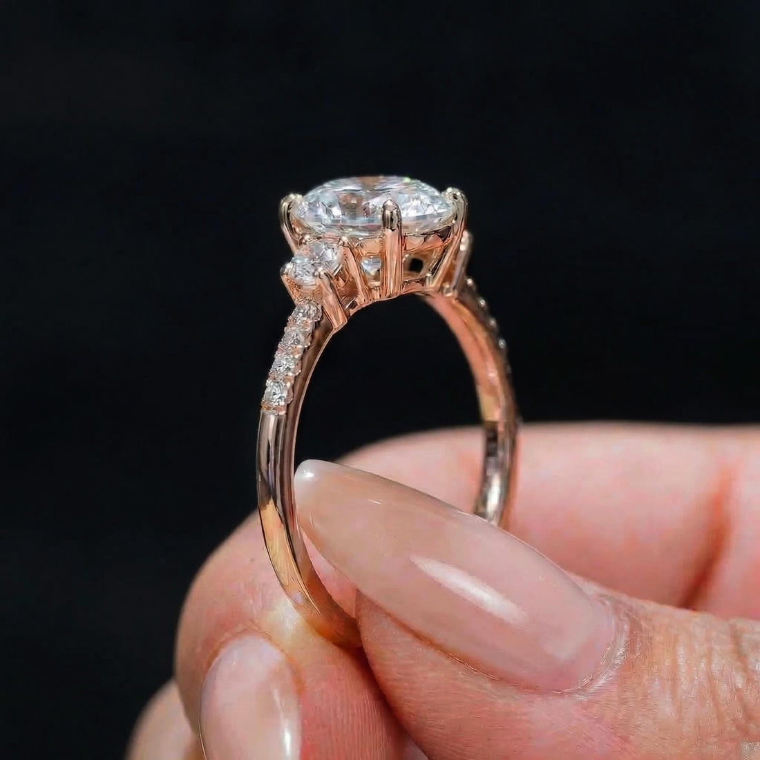 Three Stone Travel Ring, Round Cut 1ct Simulated Diamond Engagement Ring, Three Stone Ring, Dainty Gold Promise Ring, Bridal Ring For Her