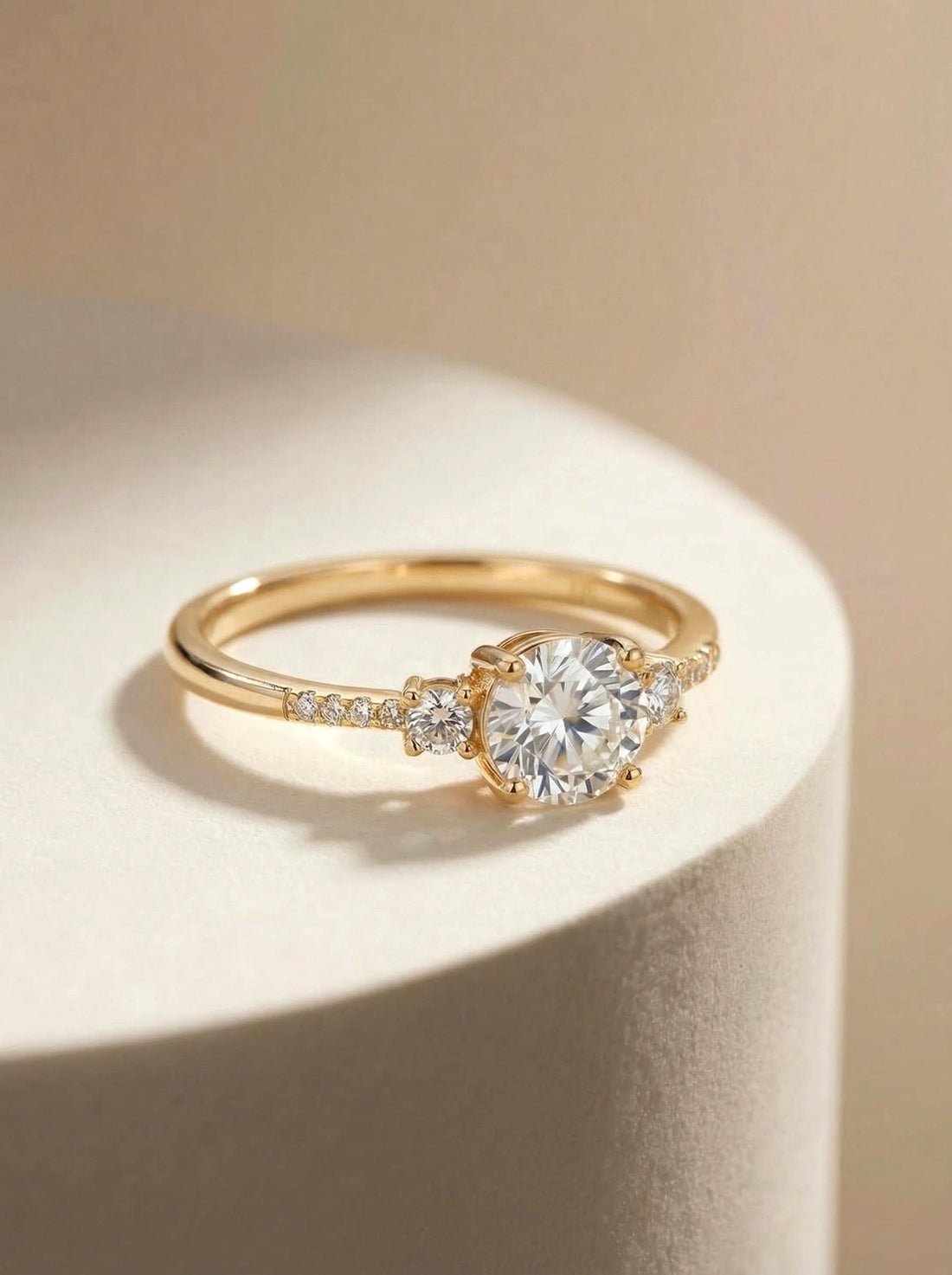 Three Stone Travel Ring, Round Cut 1ct Simulated Diamond Engagement Ring, Three Stone Ring, Dainty Gold Promise Ring, Bridal Ring For Her