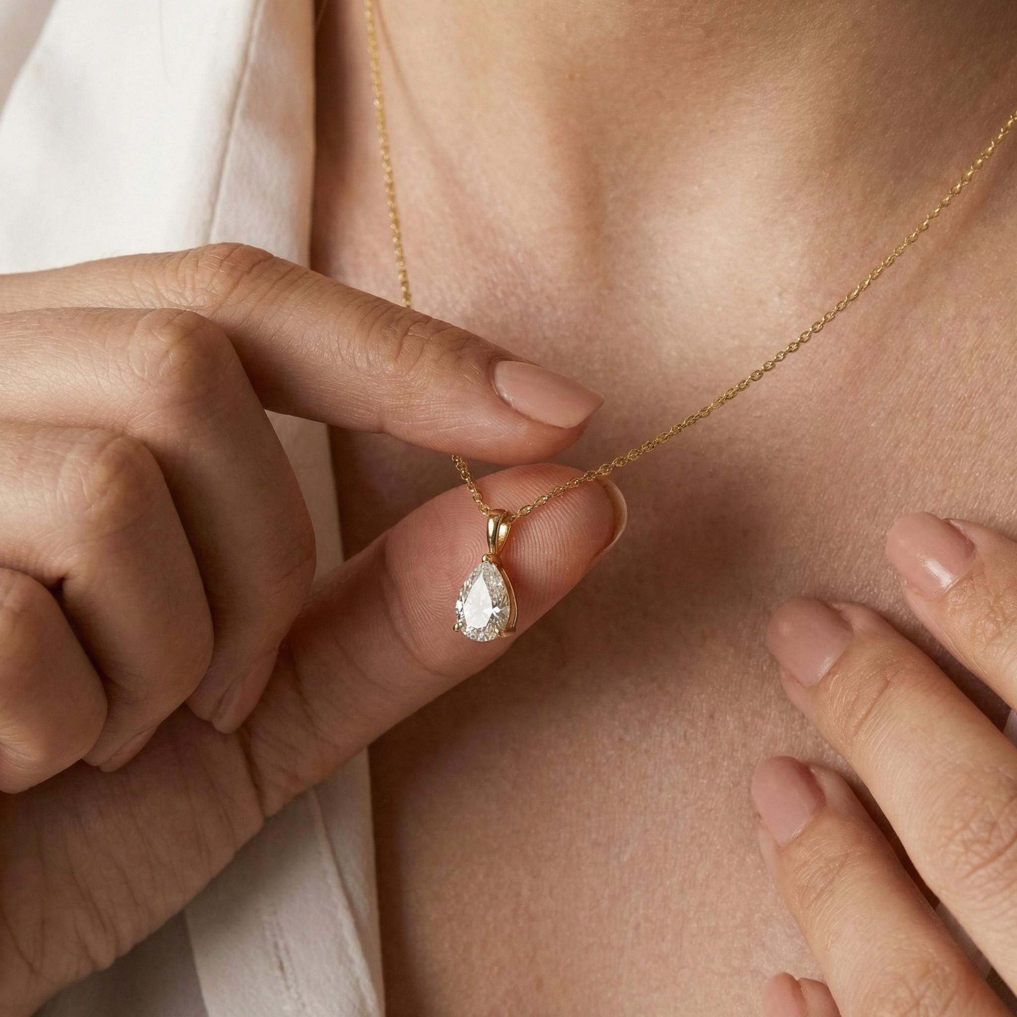 Pear Cut Moissanite Solitaire Necklace | 14K Gold Moissanite Necklace for Women | Delicate Wedding Anniversary Gift for Her