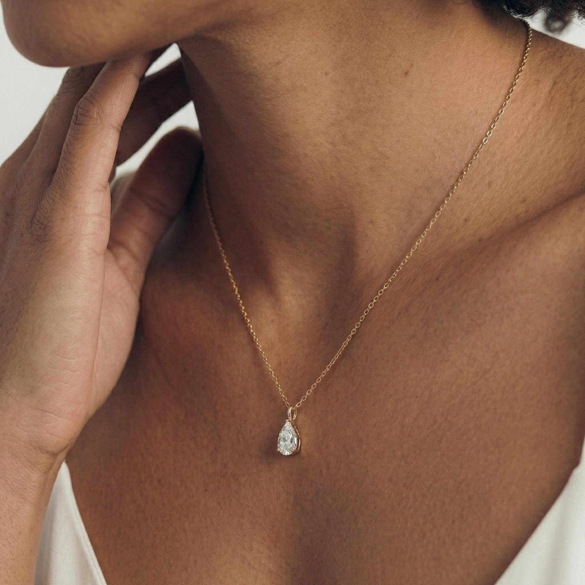 Lab Diamond Pear Cut Solitaire Necklace | 14K Gold Eco-Friendly Diamond Pendant Gift For Her | Delicate Wedding Anniversary Gift for Her