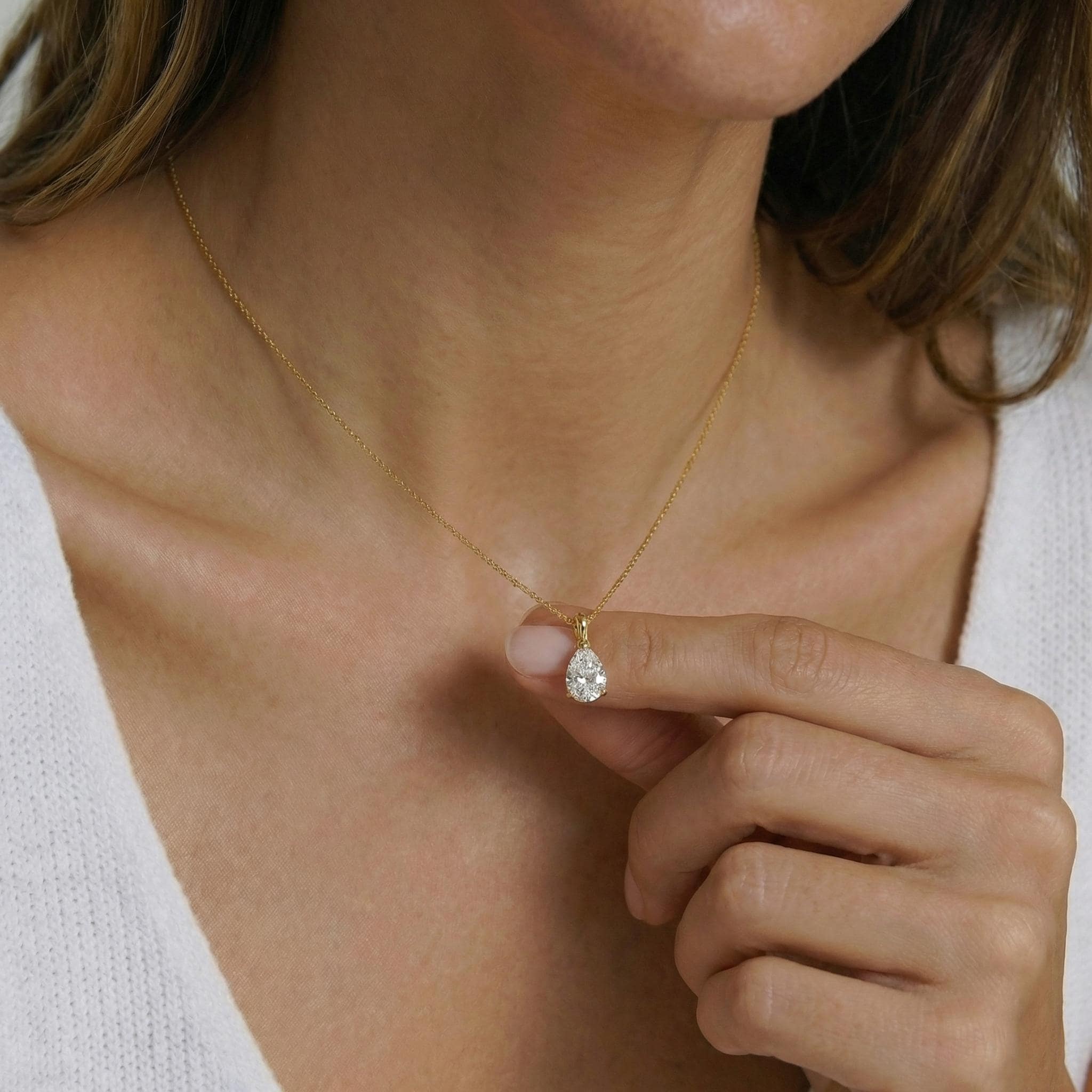 Lab Diamond Pear Cut Solitaire Necklace | 14K Gold Eco-Friendly Diamond Pendant Gift For Her | Delicate Wedding Anniversary Gift for Her
