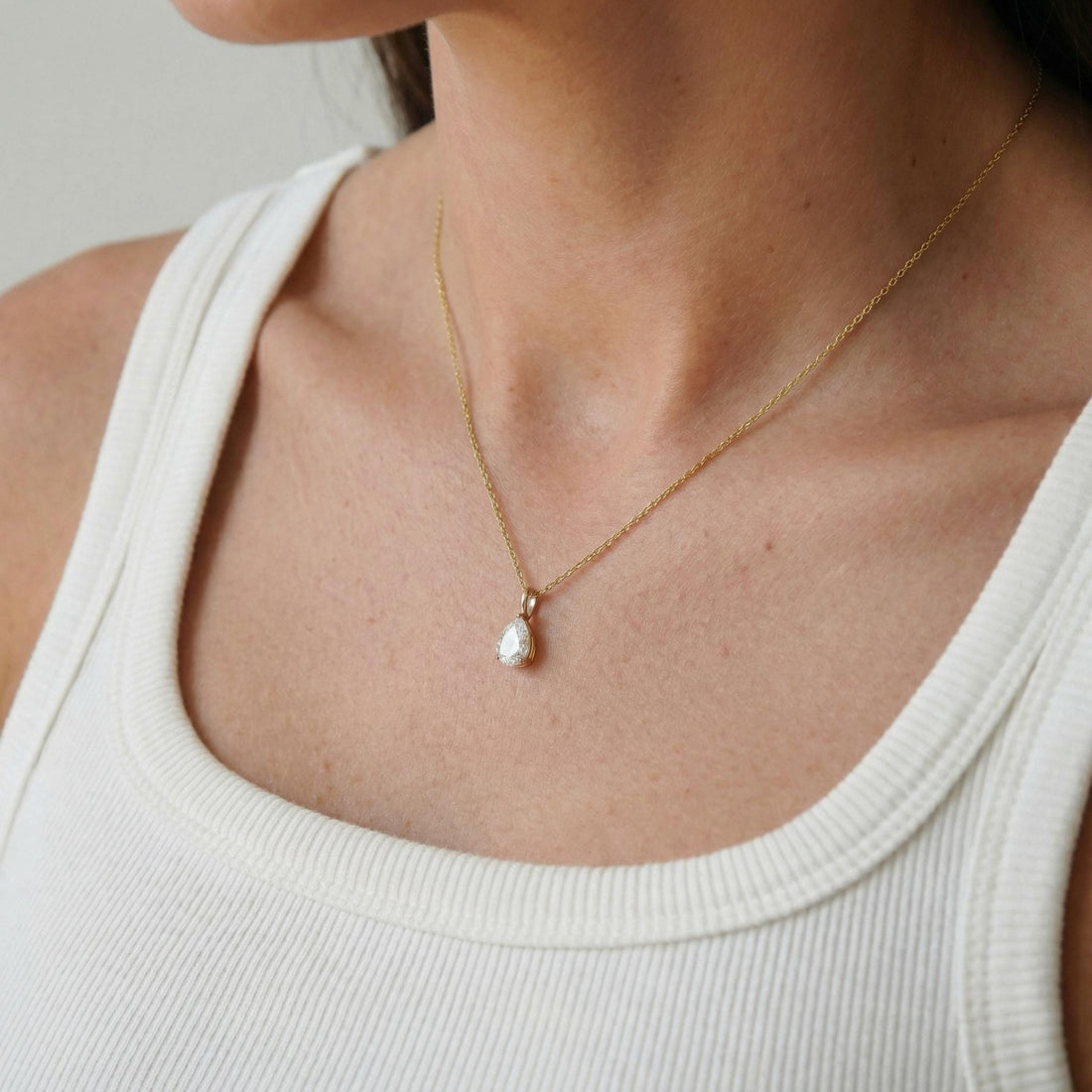 Lab Diamond Pear Cut Solitaire Necklace | 14K Gold Eco-Friendly Diamond Pendant Gift For Her | Delicate Wedding Anniversary Gift for Her
