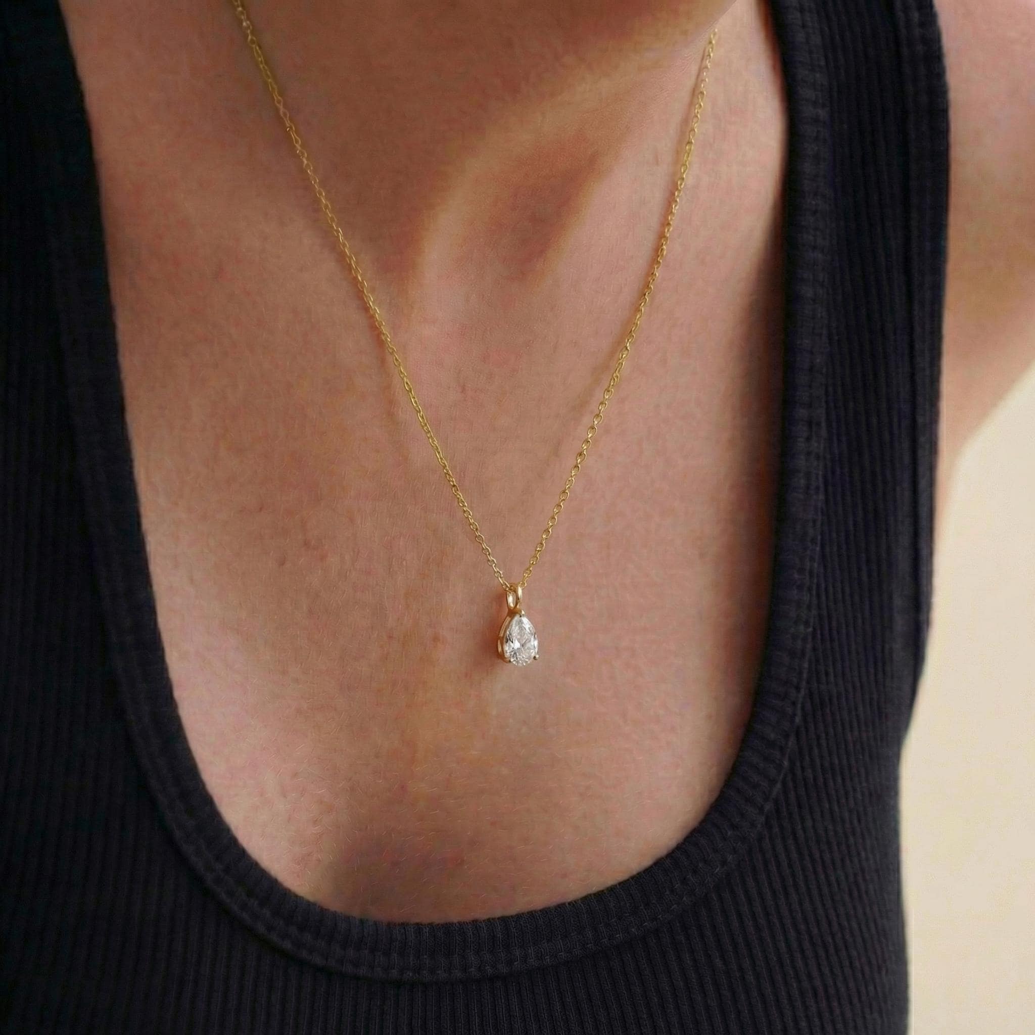 Pear Cut Moissanite Solitaire Necklace | 14K Gold Moissanite Necklace for Women | Delicate Wedding Anniversary Gift for Her