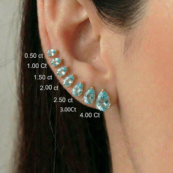 Dainty Pear Cut Aquamarine Stud Earrings in Gold | Teardrop Blue Gemstone Birthstone Jewelry | March Birthstone Gift for Her | Minimalist Ev