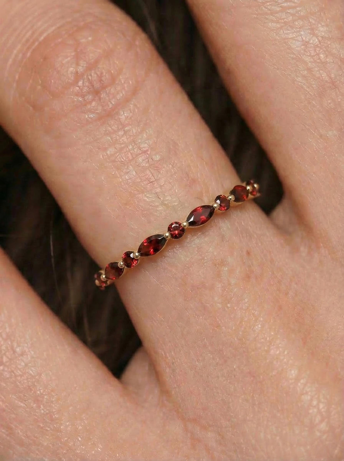 Delicate Garnet Eternity Ring | Marquise & Round Gemstone Stacking Band | January Birthstone Promise Ring | Dainty Anniversary Gift for Her