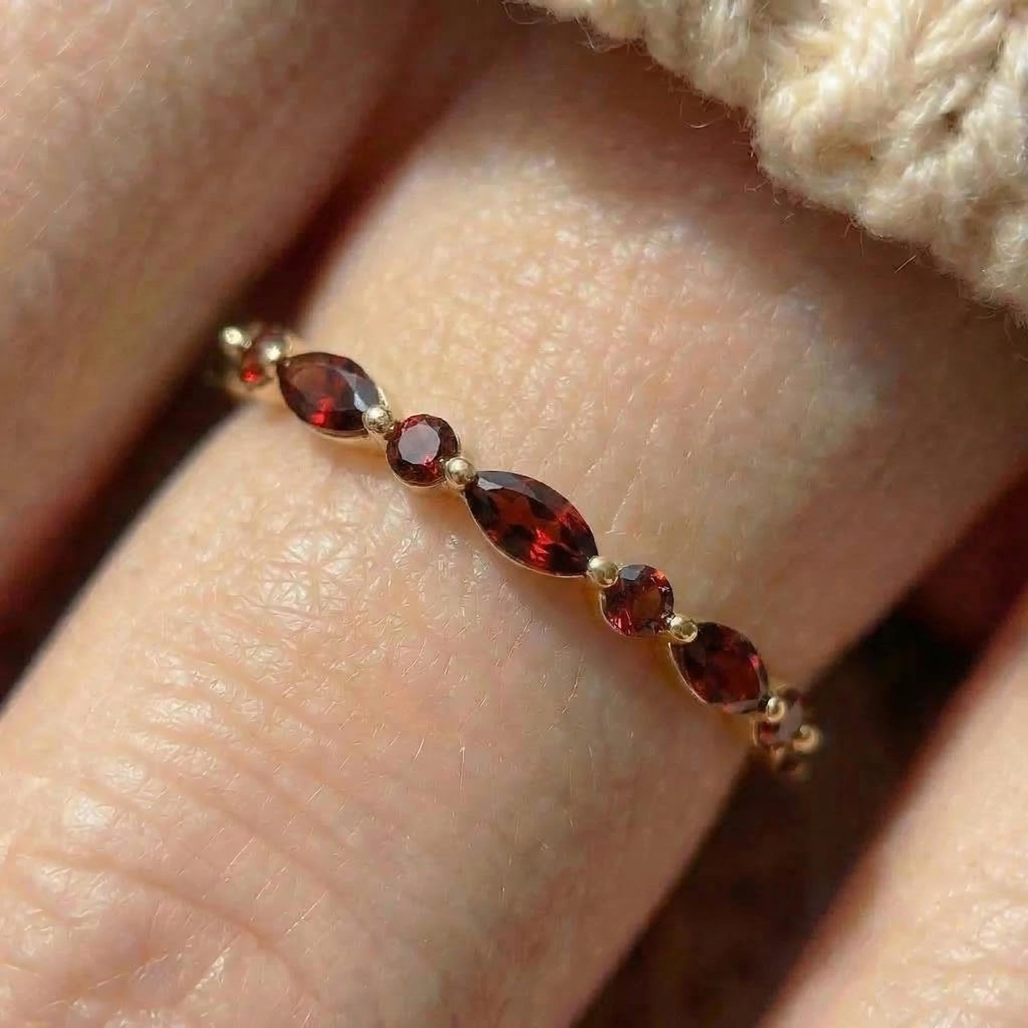 Delicate Garnet Eternity Ring | Marquise & Round Gemstone Stacking Band | January Birthstone Promise Ring | Dainty Anniversary Gift for Her
