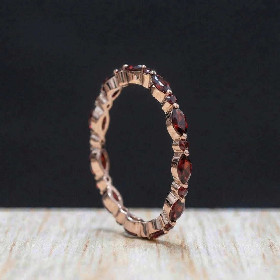 Delicate Garnet Eternity Ring | Marquise & Round Gemstone Stacking Band | January Birthstone Promise Ring | Dainty Anniversary Gift for Her