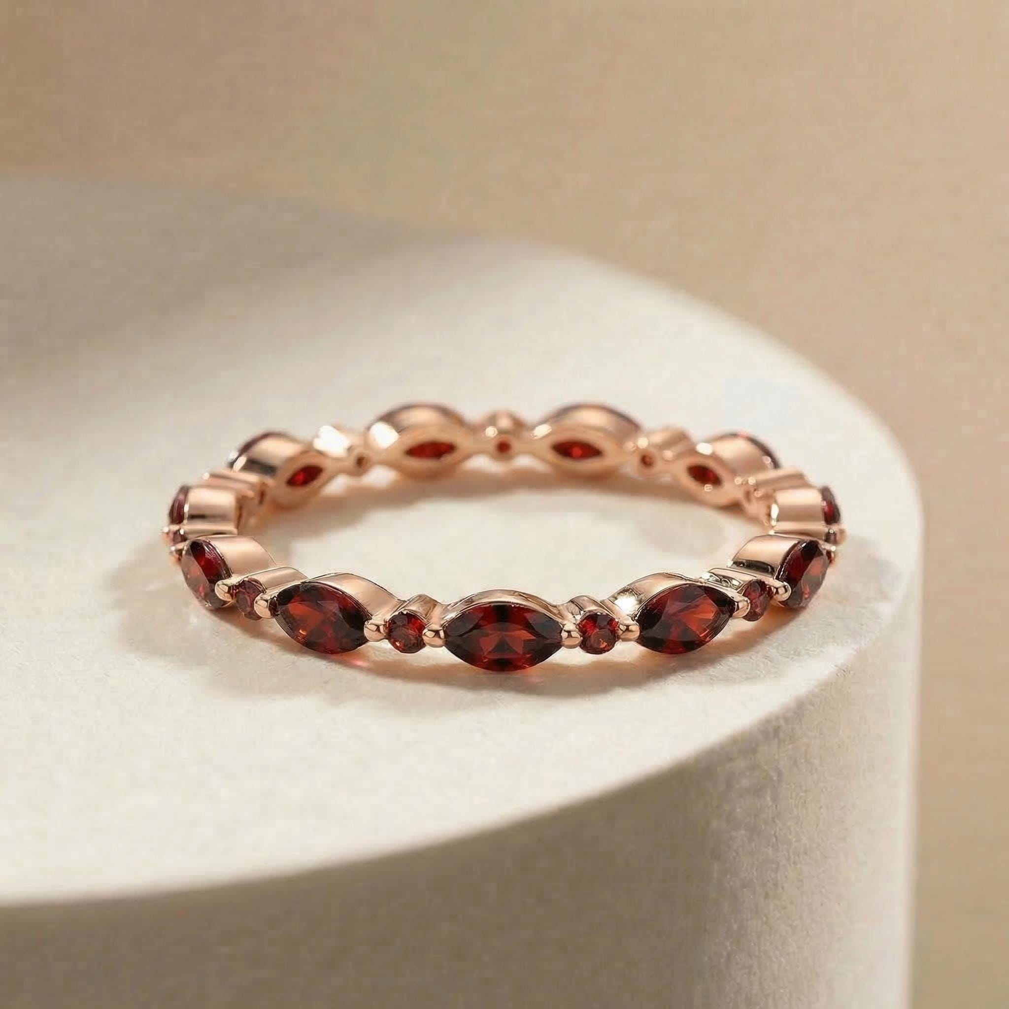 Delicate Garnet Eternity Ring | Marquise & Round Gemstone Stacking Band | January Birthstone Promise Ring | Dainty Anniversary Gift for Her