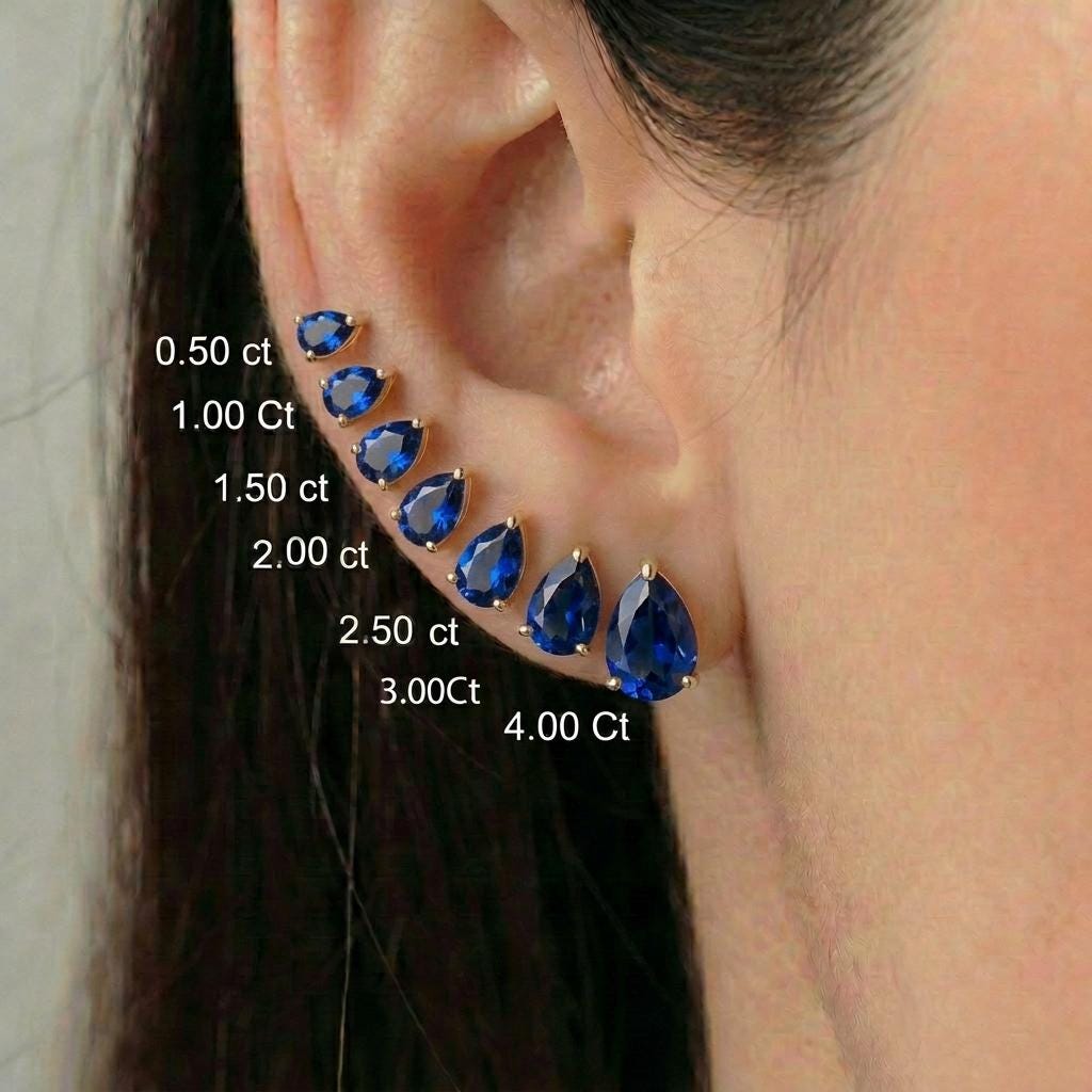Blue Sapphire Teardrop Stud Earrings - Pear Shape Sapphire Gold Studs - Dainty September Birthstone Everyday Fine Jewelry Gift