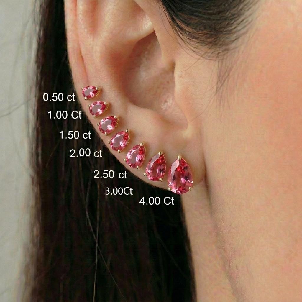 Pink Tourmaline Pear Stud Earrings in 14K Gold | Dainty Teardrop Gemstone Everyday Jewelry | Birthstone Gift for Her