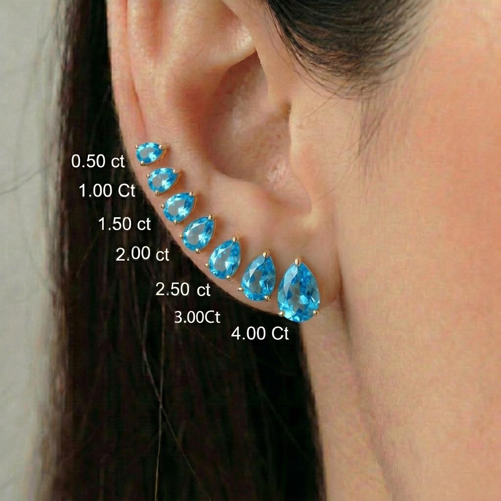 Pear Blue Topaz Stud Earrings in Gold | Dainty Gemstone Teardrop Earrings | December Birthstone Jewelry | Multiple Carat Sizes