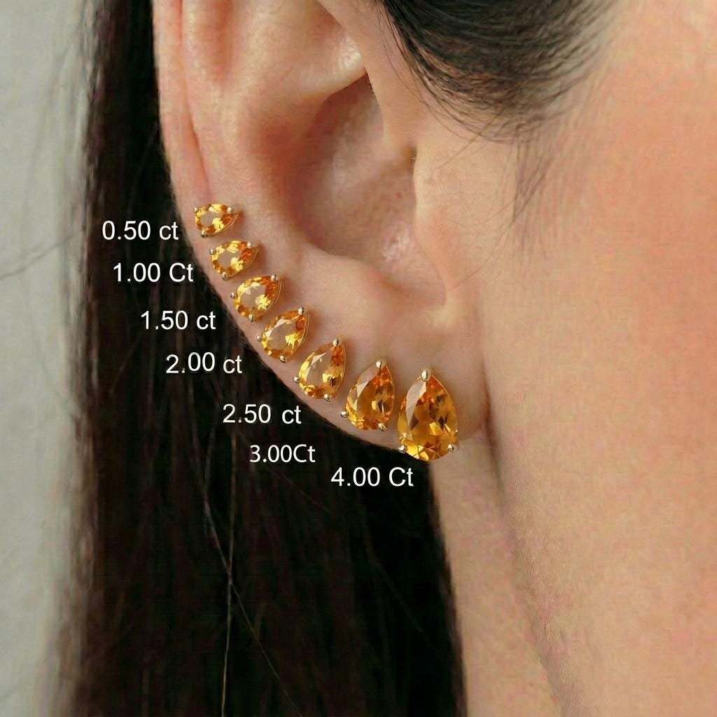 Pear Cut Citrine Stud Earrings | Teardrop Gemstone Studs | November Birthstone Jewelry | Dainty Yellow Gemstone Earrings for Her