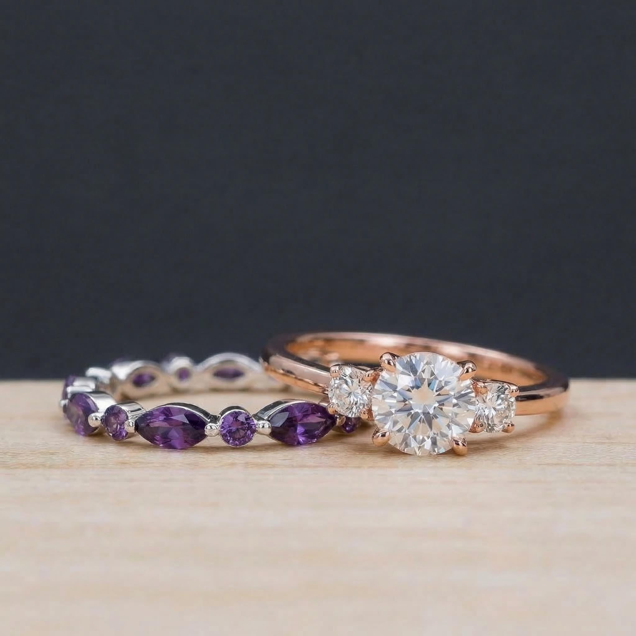 Dainty Marquise Amethyst Eternity Ring | Art Deco Gold Stackable Band | February Birthstone Ring | Purple Gemstone Anniversary Gift