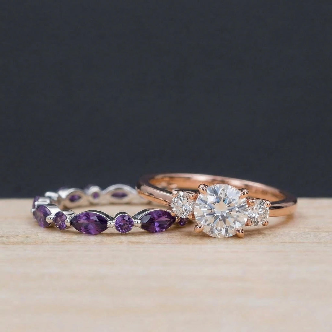 Dainty Marquise Amethyst Eternity Ring | Art Deco Gold Stackable Band | February Birthstone Ring | Purple Gemstone Anniversary Gift