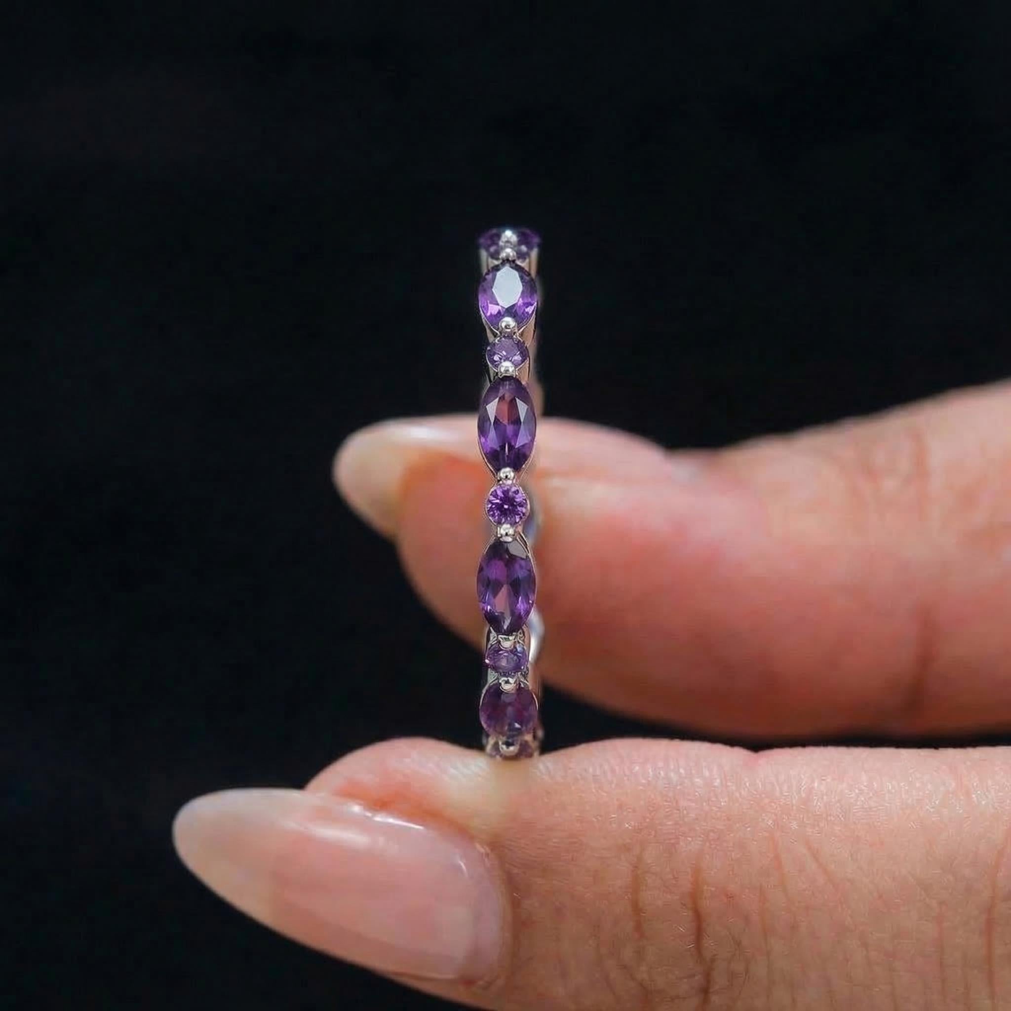 Dainty Marquise Amethyst Eternity Ring | Art Deco Gold Stackable Band | February Birthstone Ring | Purple Gemstone Anniversary Gift