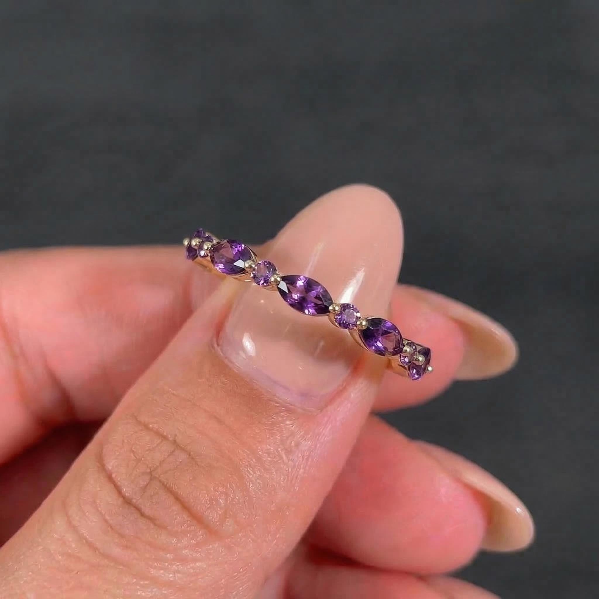Dainty Marquise Amethyst Eternity Ring | Art Deco Gold Stackable Band | February Birthstone Ring | Purple Gemstone Anniversary Gift