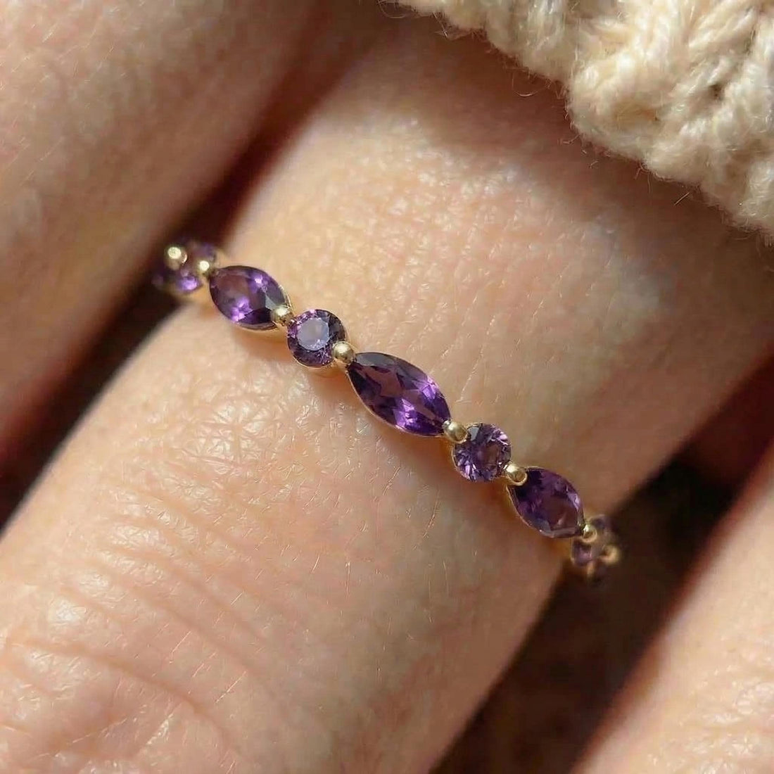 Dainty Marquise Amethyst Eternity Ring | Art Deco Gold Stackable Band | February Birthstone Ring | Purple Gemstone Anniversary Gift