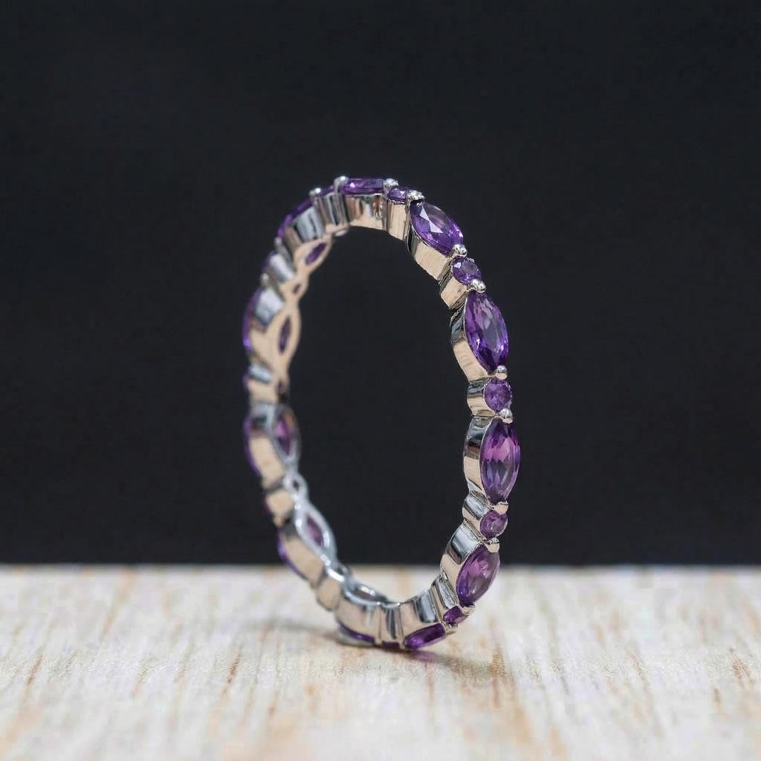 Dainty Marquise Amethyst Eternity Ring | Art Deco Gold Stackable Band | February Birthstone Ring | Purple Gemstone Anniversary Gift