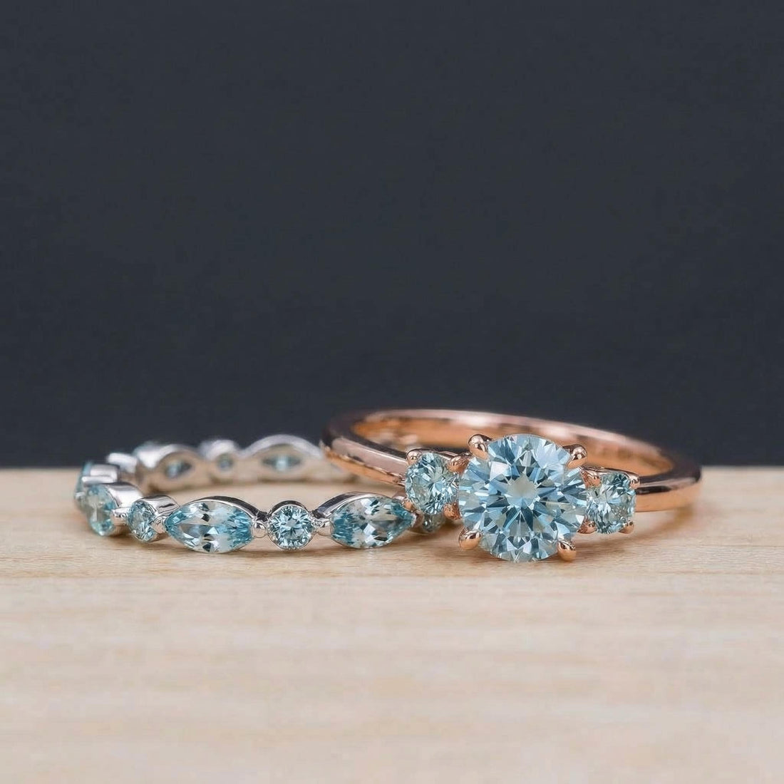 Dainty Aquamarine Eternity Ring | Marquise & Round Aquamarine  Stacking Band | Delicate Gold Wedding Ring | March Birthstone Gift for Her