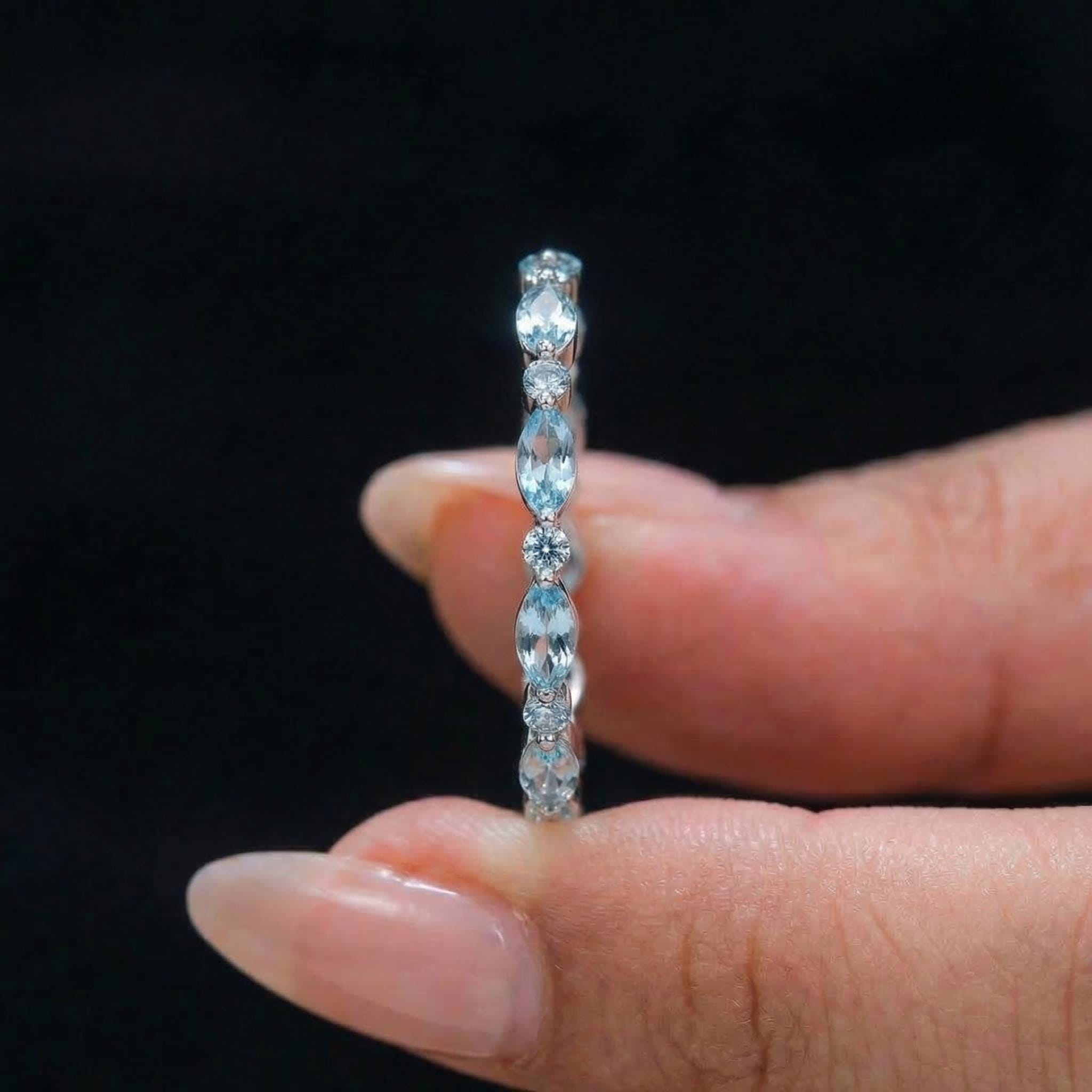 Dainty Aquamarine Eternity Ring | Marquise & Round Aquamarine  Stacking Band | Delicate Gold Wedding Ring | March Birthstone Gift for Her