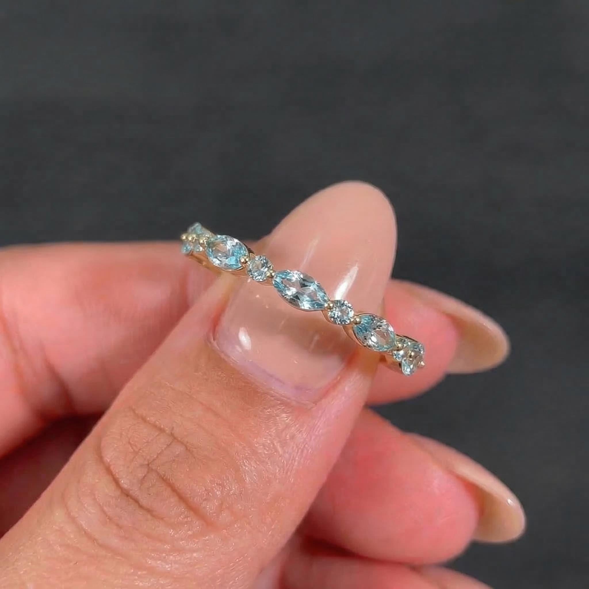 Dainty Aquamarine Eternity Ring | Marquise & Round Aquamarine  Stacking Band | Delicate Gold Wedding Ring | March Birthstone Gift for Her