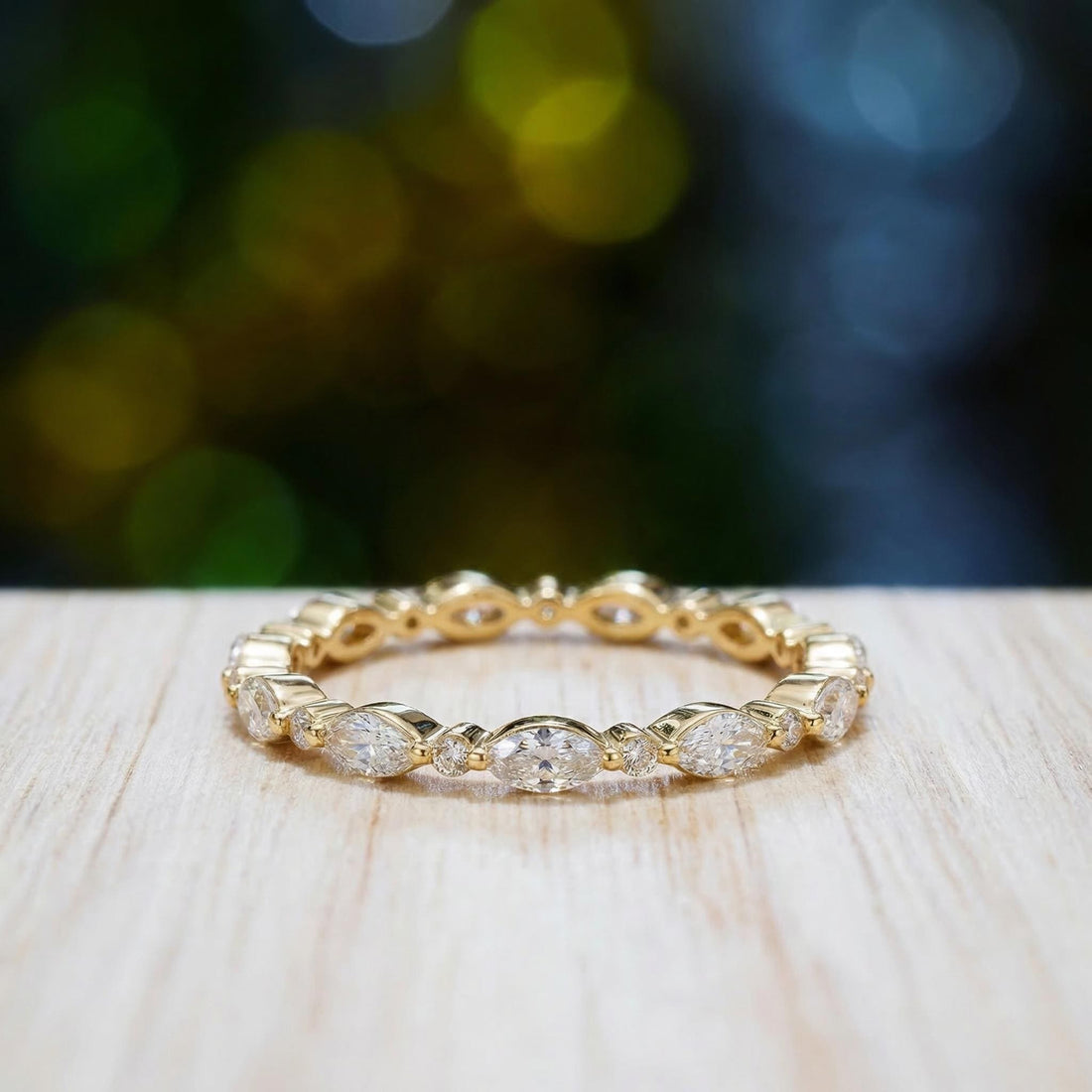 Marquise & Round Diamond Eternity Band | Dainty Gold Stacking Ring | Wedding Anniversary Gift for Her | Minimalist Fine Jewelry