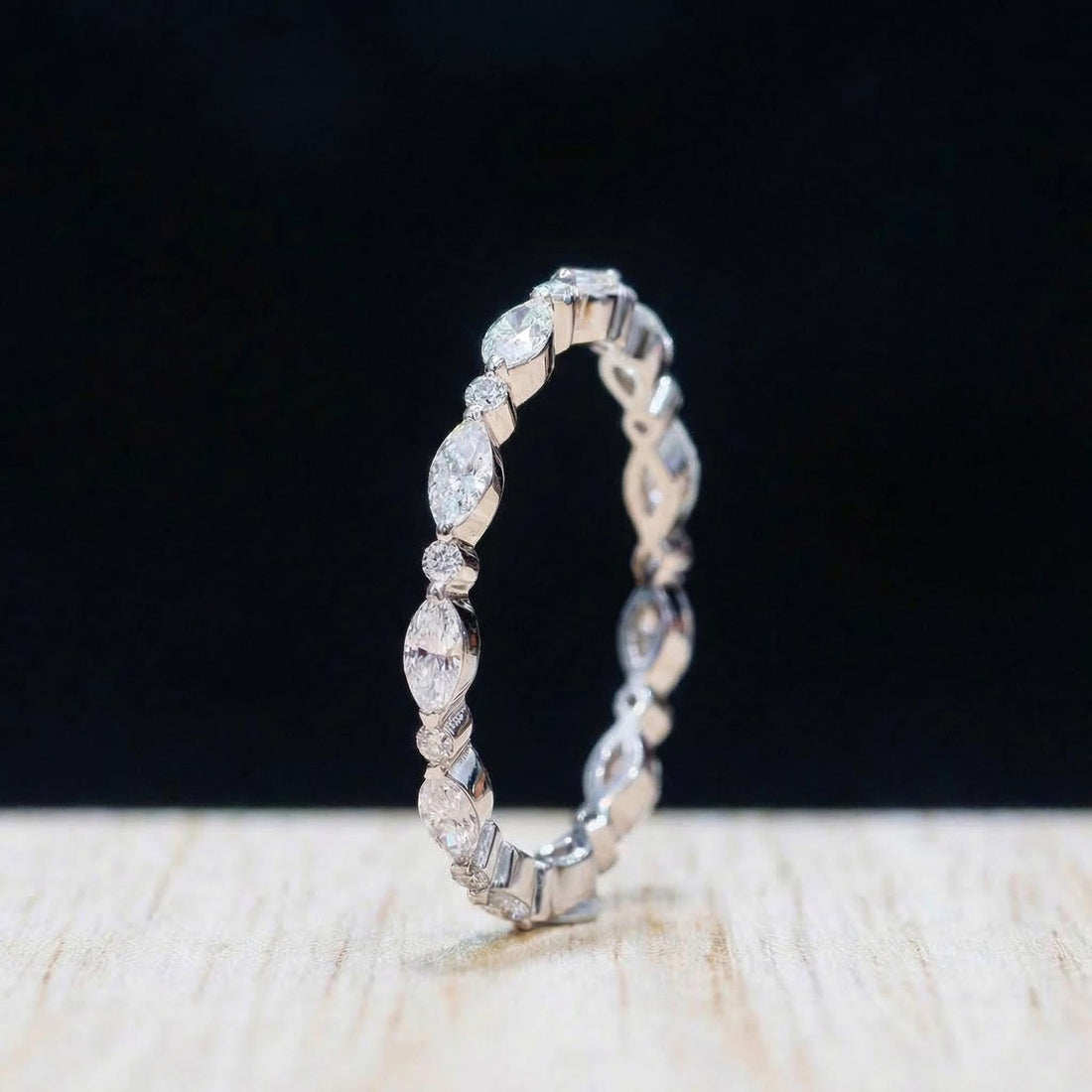 Marquise & Round Diamond Eternity Band | Dainty Gold Stacking Ring | Wedding Anniversary Gift for Her | Minimalist Fine Jewelry