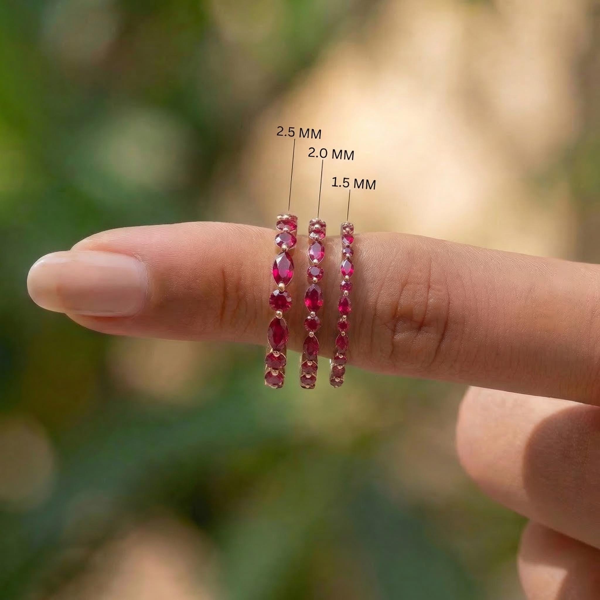 Delicate Ruby Gold Stacking Ring | Marquise & Round Natural Ruby Eternity Band | Dainty Gemstone Anniversary Gift for Her | July Birthstone