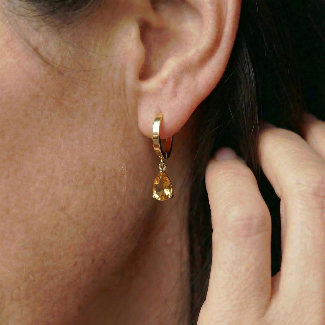 Dainty Gold Citrine Teardrop Hoop Earrings - Minimalist Dangle Earrings - Everyday Elegant Jewelry - November Birthstone Gift for Her