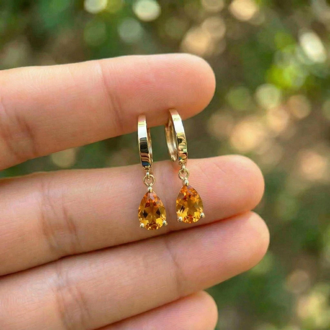 Dainty Gold Citrine Teardrop Hoop Earrings - Minimalist Dangle Earrings - Everyday Elegant Jewelry - November Birthstone Gift for Her