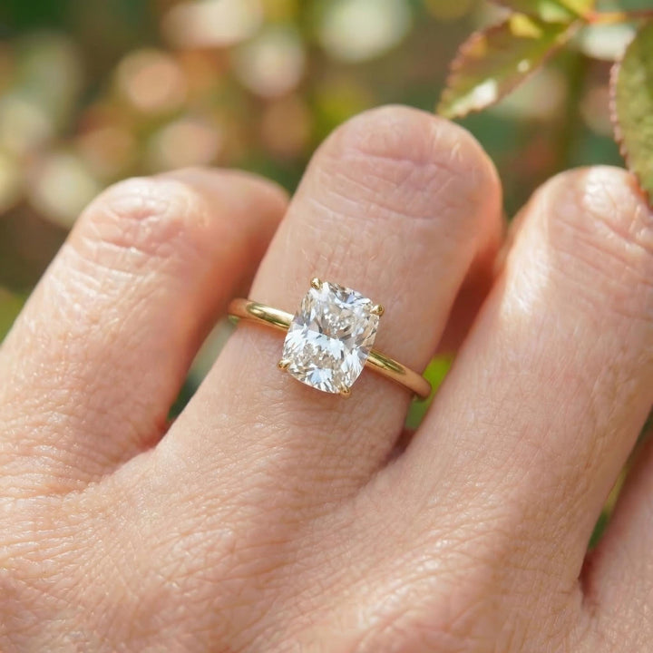 2.50ct Elongated Cushion Cut Moissanite Ring – 14K Gold Cushion Cut Solitaire Ring, Sterling Silver with Gold Vermeil Ring
