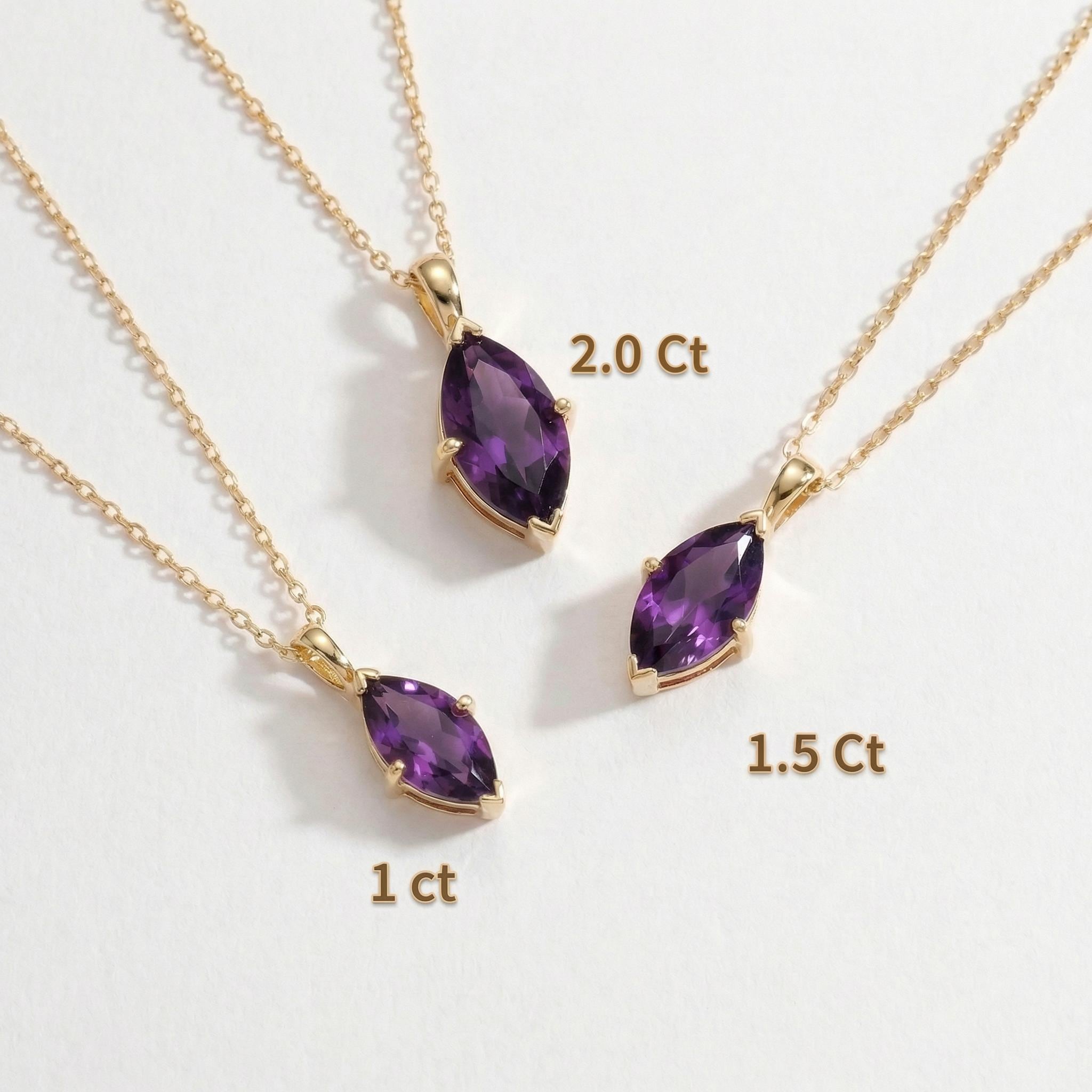 Dainty Amethyst Marquise Pendant Necklace in Gold - February Birthstone Jewelry - Elegant Gemstone Charm on Gold Chain - Gift for Her
